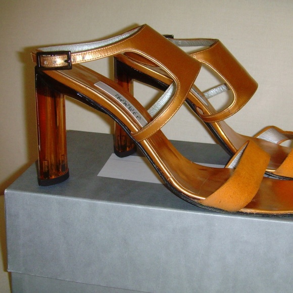 Monica by Magli Orange Metallic and Suede Strappy Heels 7.0 - Picture 7 of 14